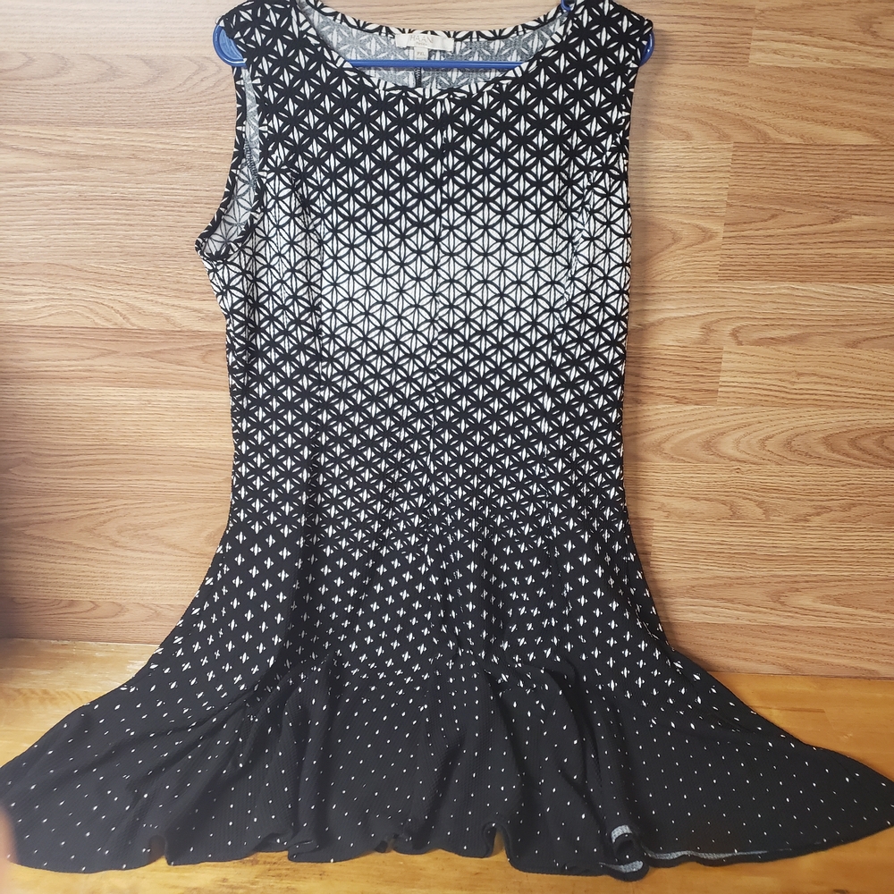 Black and White Sleeveless Pleated Mini Dress